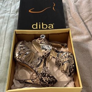 Diba Black and Cream Snakeskin Heels